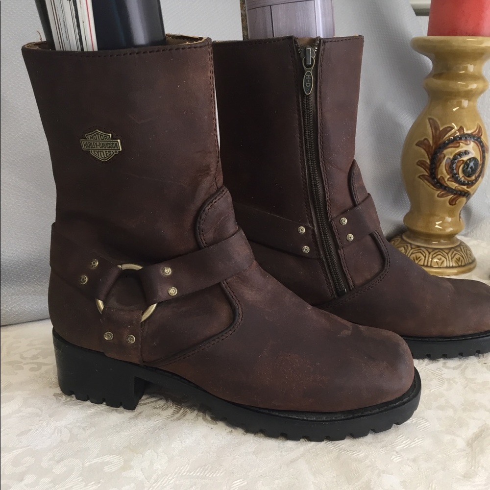 Harley Davidson Brown Distressed Leather Boots